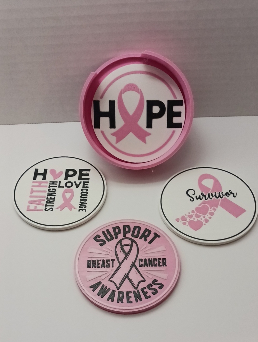 Pink Breast Cancer Awareness Coaster Set - Hope & Support